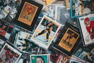 A close-up view of assorted vintage and modern hockey trading cards.